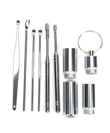 cyrank 6 Pcs Ear Pick Earwax Removal Kit Ear Wax Removal Kit Ear Cleansing Tool Set Stainless Steel Ear Pick Earwax Remover for Keychain Hanging