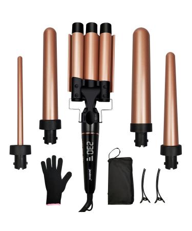 janelove Hair Curler Curling Wand with 3 Barrel Hair Waver Hair Iron Set from 19 mm Curling Wand to 25mm Waver Curling Wand for Long Hair LCD Display /180-450 F Temp Adjustment (Gold) F5-5P-Set