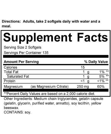 Kirkland Signature Magnesium Citrate 250mg Softgels (270 Count) (2 Pack) - Buy Online on GoSupps.com