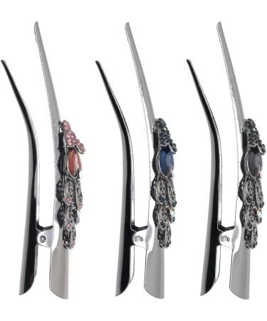 HOLLIHI Set of 3 Large Metal Alloy Alligator Sectioning Clips for Women and Girls - Pretty Strong Clamp Hair Pins Non-Slip Hair Grips Accessories for Thick Hair Silver Gray (Peacock) - Buy Online on GoSupps.com