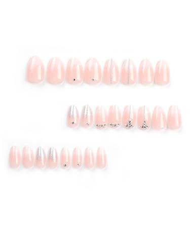 Shop Mouyouglow Short Almond Pink Gradient Press On Nails - Rhinestones & Glitter | Artificial Fake Nails with Glue - Baby Boomer Ombre Style - Buy Online on GoSupps.com