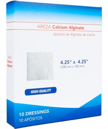 Calcium Alginate 4.25 x 4.25 10/Box (10 Wound Dressings per Box) One Box by Areza Medical