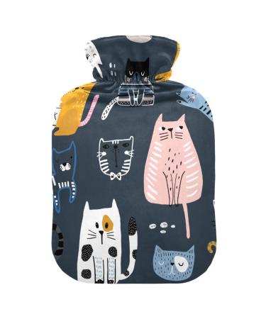 Hot Water Bottles with Cover Cartoon Cat Hot Water Bag for Pain Relief Sore Muscles Arthritis Heating Bottles 2 Liter