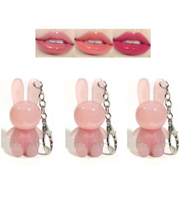 Baorder 3 Pcs Cute Rabbit Shaped Moisturizing Lip Gloss Liquid Lip Gloss Moisturizing Jelly Waterproof Non Sticky Long Lasting
