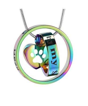Forever in my heart no longer on my side of pet cremation jewelry for ashes from dog/cat funeral keeper necklace paw print memorial necklace colorful-white paw