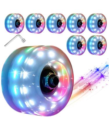 Nezylaf 8 Piece Upgrade Light up Roller Skate Wheels, Luminous Skate Wheels with Bearings Installed for Indoor or Outdoor Double Row Skating and Skateboard 32 x 58 mm 78A 6Led-Colorful