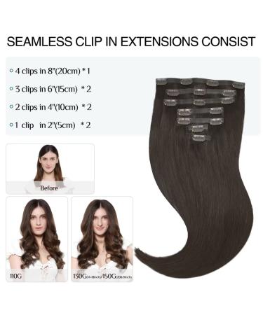 Doores Real Hair Extensions - Seamless Clip-In 45cm 18 Inch 110g Remy Human Hair - Light Dark Brown #2A - 7 Pieces - Buy Online on GoSupps.com