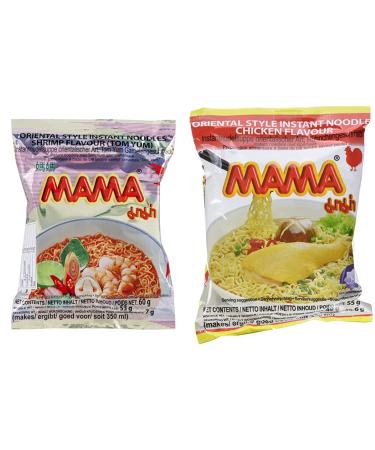 Mama instant pasta with chicken meat taste - instant noodle soup oriental kind - 30 x 55 g & instant noodles tom yum with shrimp taste - instant noodle soup of oriental way - 30 x 60 g bundle with Tom Yum with shrimp taste 55 g (30 pack)