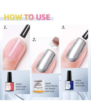 U-Shinein 2x8ml Metallic Silver Painted Gel Nail Polish Kit | 3D Metal Painting Gel for Mirror Finish | DIY Nail Art Manicure Set with Nail Brush - Color 06 - Buy Online on GoSupps.com