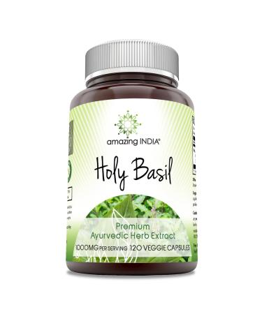 Amazing India Holy Basil Extract Supplement | 500 Mg Per Serving | 120 Veggie Capsules | Non-GMO | Gluten-Free | Made in USA