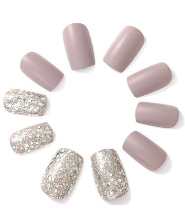 Sethexy Matte False Nails | Square Glitter Full Cover Acrylic | 24pcs Art Design for Women & Girls - Shop Now! - Buy Online on GoSupps.com