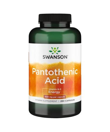 Swanson Pantothenic Acid (Vitamin B-5) Energy Metabolism Nerve Function Support 500 mg 250 Capsules 1