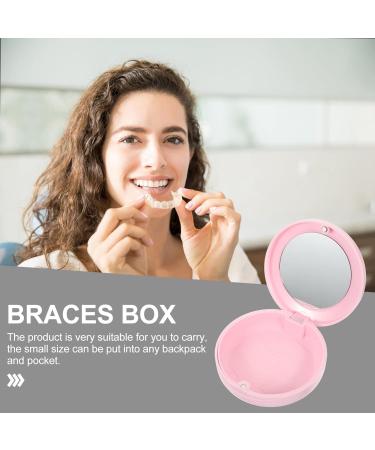 Portable Pink Denture Case with Mirror - Healeved Pocket Denture Storage Box for Orthodontics, Home & Outdoor Use - Buy Online on GoSupps.com