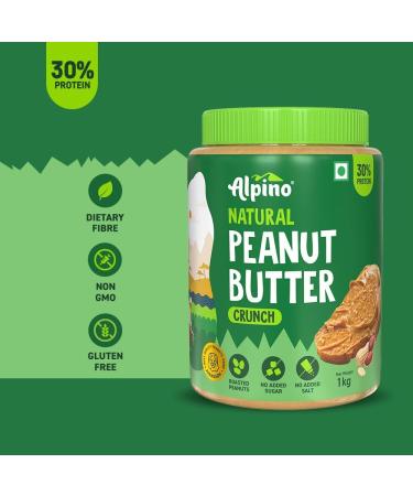 ALPI NO Natural Peanut Butter Crunch 1kg - 100% Roasted Peanuts - 30g Protein No Added Sugar & Salt non-GMO Gluten Free Vegan Plant Based Unsweetened Peanut Butter Crunchy - Buy Online on GoSupps.com