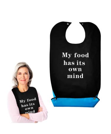 TSHAOUN Adult Bibs Waterproof Dining Clothing Protector Reusable Bibs Print Bibs with Food Collector Crumb Catcher for Adults Elderly Disabled Daily Meal Holiday Dinner 1 Pcs Black