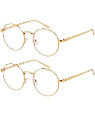 ADEWU Round Glasses Without Prescription Anti Blue Light Computer Gaming Glasses Eye Protection Women Men 2pcs*gold-1