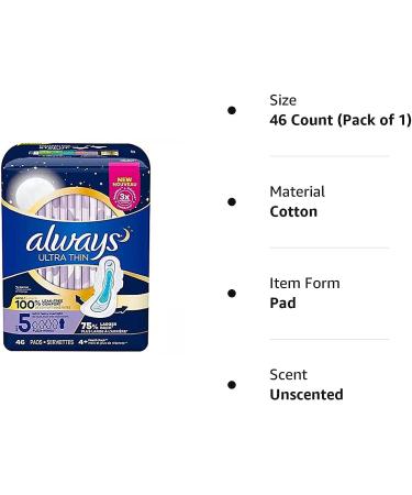 Always Ultra Thin Size 5 Extra Heavy Overnight Unscented 46 Pads - Best Overnight Protection - Buy Online on GoSupps.com