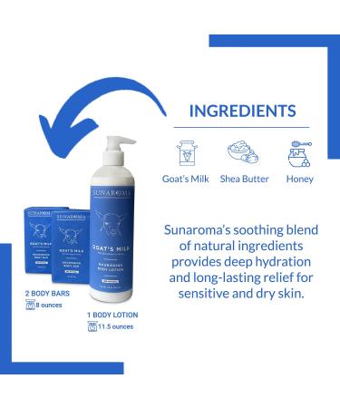 Sunaroma Goat Milk Bath & Body Set - Natural Soap & Lotion - Organic Goat Milk Skin Care - 2 Bars (8 oz) & Lotion (11.5 oz) - International Shipping Available - Buy Online on GoSupps.com