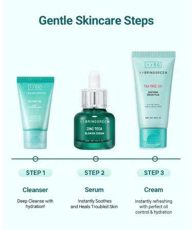 BRING GREEN TEA TREE CICA SET | Korean Skin Care Kit for Acne-Prone, Sensitive Skin | Zinc Teca Serum, Tea Tree Hydrating Moisturizer & Deep Cleansing Foam | Oil Control & Pore Care | K-Beauty Gift SOOTHING TRIO SET - Buy Online on GoSupps.com