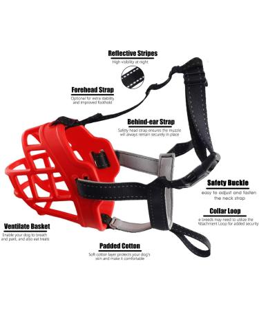 Barkless Muzzle for Dogs - Soft Silicone Basket Bite & Bark Control Allows Drinking & Panting Size 6 (Snout 13 -15 ) - Red - Buy Online on GoSupps.com