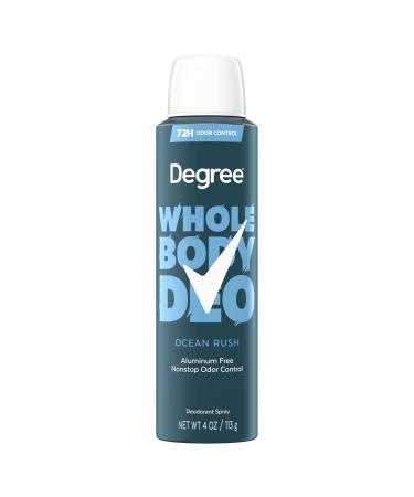 Degree Men Whole Body Deodorant Ocean Rush Spray for Men Aluminum Free 72H Odor Protection 4 oz