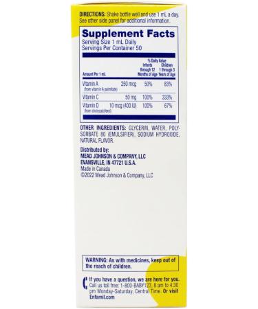 Enfamil Tri-Vi-Sol Vitamins A D & C Supplement Drops for Infants 50 mL 1.66 Fl Oz (Pack of 1) - Buy Online on GoSupps.com