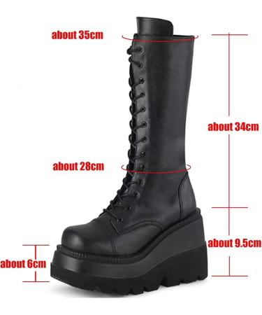 Chidy Women's Wedge Platform Mid Calf Boots - Chunky High Heel Side-Zip Lace-Up Motorcycle Riding Boots | Punk Gothic Fashion | 42 EU Black - Buy Online on GoSupps.com