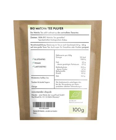 Mandoi Organic Matcha Powder 50g - Premium Green Tea Powder for Smoothies Shakes & Baking - Buy Online on GoSupps.com