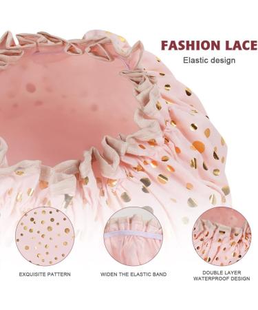 AOOWU Shower Caps 2 Pack Waterproof Bath Caps Large Reusable Shower Hats Elastic Band Double Layers Hair Bath Caps with Soft Ruffled Edge for Women Girls Ladies Spa Salon Home Use 2 Pcs Pink dots + Green dots - Buy Online on GoSupps.com