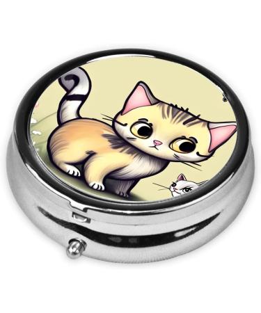 Cat and Butterfly Round Pill Box | 3 Compartments Portable Organizer for Travel & Purse - Buy Online on GoSupps.com