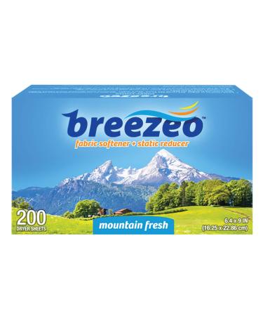 Breezeo Fabric Softener Dryer Sheets, Mountain Fresh, 200 Count