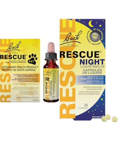 Bach Rescue PET Dropper 10mL for Dogs Cats and Pet Horses Natural Flower Essence & Bach Rescue Night Liquid Melts Natural Orange Vanilla Flavour