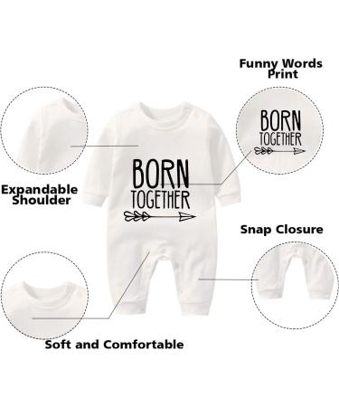 Culbutomind Baby Twins Bodysuit Set - Born Together Friends Forever Unisex Romper Outfit with Hat - White (3-6 Months) - Buy Online on GoSupps.com