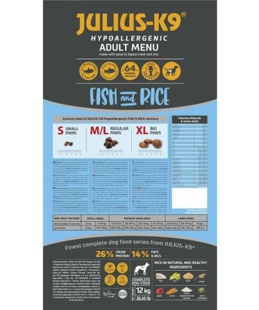 Julius-K9 - Fish & Rice - Hypoallergenic food for adult dogs - Salmon and rice based dog food - Suitable for all breeds - 3 kg - Buy Online on GoSupps.com