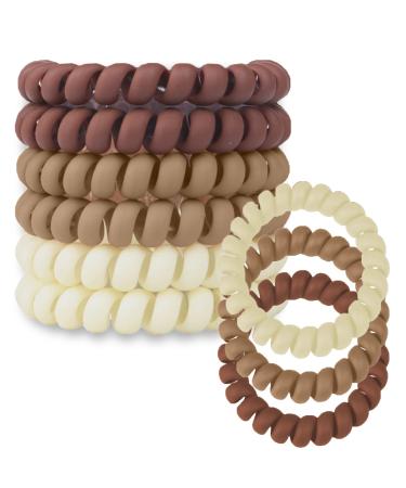 FIRSTPELLA 6 PCS Spiral Hair Ties for Women Girls - Cute Gradient Matte Hair Coils Waterproof Ponytail Holders No Damage Elastic Hair Ties for Thick Hair Accessories for Women Travel Gym - Brown