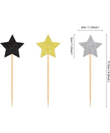 120 Pcs Star Cupcake Toppers Happy New Year Glitter Black Gold and Silver Star Cake Topper Picks Toothpick Toppers New Year Photo Props for New Year Party Supplies (Star) - Buy Online on GoSupps.com