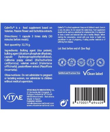 Vitae CalmTu 60 capsules | Valerian Passionflower and California Poppy | Manage stress naturally | No side effects Unflavoured 60 count (Pack of 1) - Buy Online on GoSupps.com