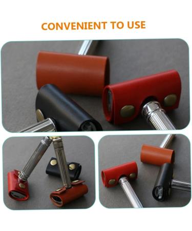 Wooneky Portable Leather Razor Bag | Travel Shaver Case for Manual Razors | Gentle Shaving Head Protection | Brown 8.5x4.5cm - Buy Online on GoSupps.com