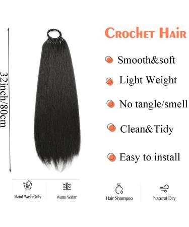 32inch Long Braid Ponytail Extension with Elastic Tie Sleek Straight Braids Ponytail Natural Soft Synthetic Hairpiece for Women Girls (#1B 32INCH/80CM) 32INCH/80CM #1B - Buy Online on GoSupps.com