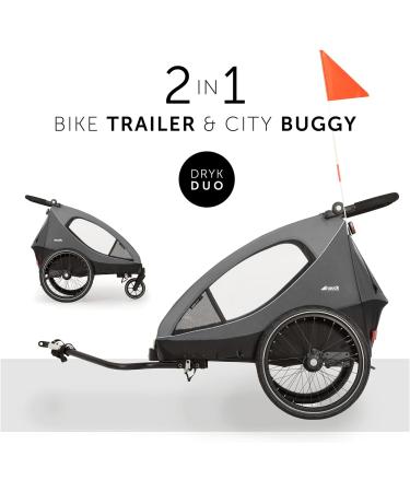 Hauck 2in1 Dryk Duo Bike Trailer for Kids | Double Bicycle Trailer & Pushchair | XL Storage | Grey - Buy Online on GoSupps.com