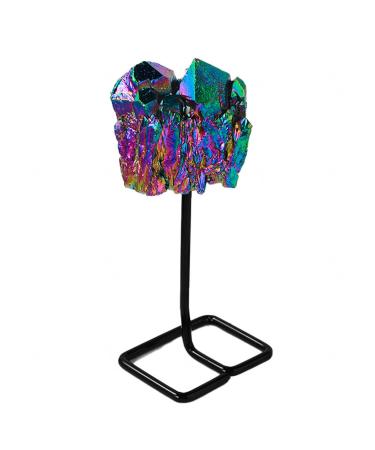 Natural Titanium Coated Rainbow Crystal Quartz Cluster Geode Druzy Rock Crystal Quartz Cluster Home Decoration Gemstone Specimen + Free Display Stand Crystal Cluster
