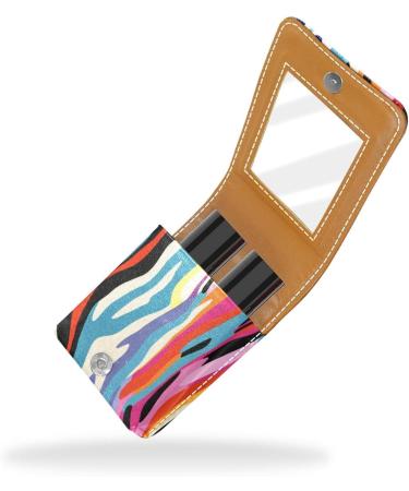 Travel Lipstick Organizer Case | Portable Makeup Bag with Mirror | Colorful Zebra Texture Art Pattern - Shop Now - Buy Online on GoSupps.com