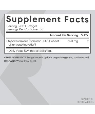 Sports Research Phytoceramides 350mg per softgel - for Healthy Skin and Hydration -  Non GMO No Fillers or Synthetic Vitamins - 30 softgels - Buy Online on GoSupps.com