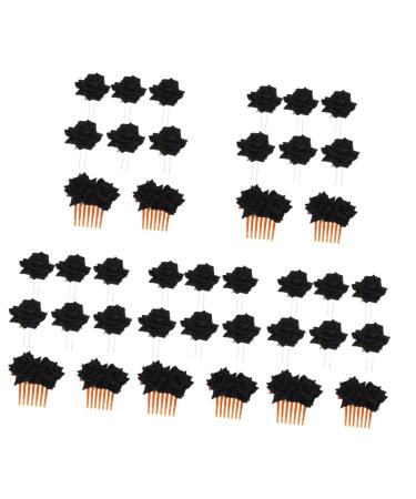 Beavorty 5 Sets Rose Hair Clip Hair Pins for Buns Bridal Wedding Black Rose Flower Hair Comb Rose Hair Comb Womens Barrettes for Hair Red Tiara Rose Hairpin Silk Cloth Miss Roses Safflower