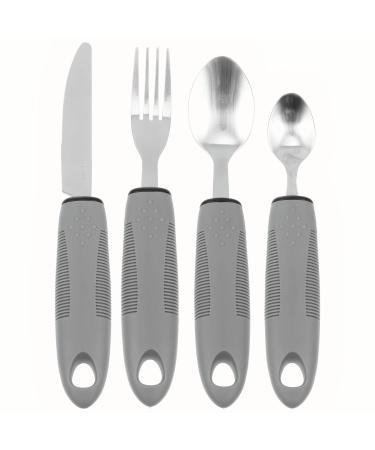 BESTonZON Special Supplies Adaptive Utensils 5Pcs Kitchen Knives Forks and Spoons Silverware Set, Wide, Non-Weighted, Non-Slip Handles for Hand Tremors, Arthritis, Parkinsons or Elderly Use Light Grey-1 30X2.5CM