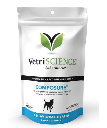 VETRISCIENCE Composure Calming Treats for Dogs and Cats Dealing with Anxiety, Separation Stress, Noise, Thunder and Barking - Yummy Flavored Chews Pets Love 60 Count (Pack of 1) Chicken