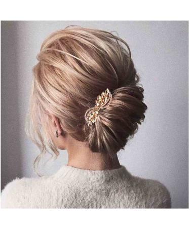 Aneneiceera Vintage Crystal Hair Clip Gold Rhinestone Hair Barrette Sparkle Cz Head Clip Crystal Wedding Headpieces Bridal Hair Accessories for Women and Girls