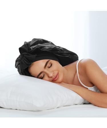 Classycoo 2PCS Large Satin Sleep Bonnet Set - Adjustable Silk Bonnet for Women and Men | Black + Purple - Buy Online on GoSupps.com