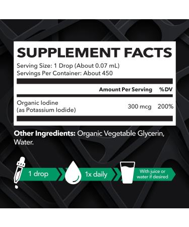 Organic Potassium Iodide Liquid Drops for Thyroid Support - Vegan Iodine Supplement, Metabolism Boost - 1-Year Supply - Buy Online on GoSupps.com
