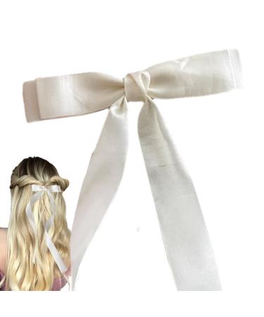 Bow Hair Clips | Silky Satin Hair Bows Hair Clip Ribbon Bow Hair Clips With Long Tail | Hair Bow Barrettes Hair Bow Clips For Women Girls Beige